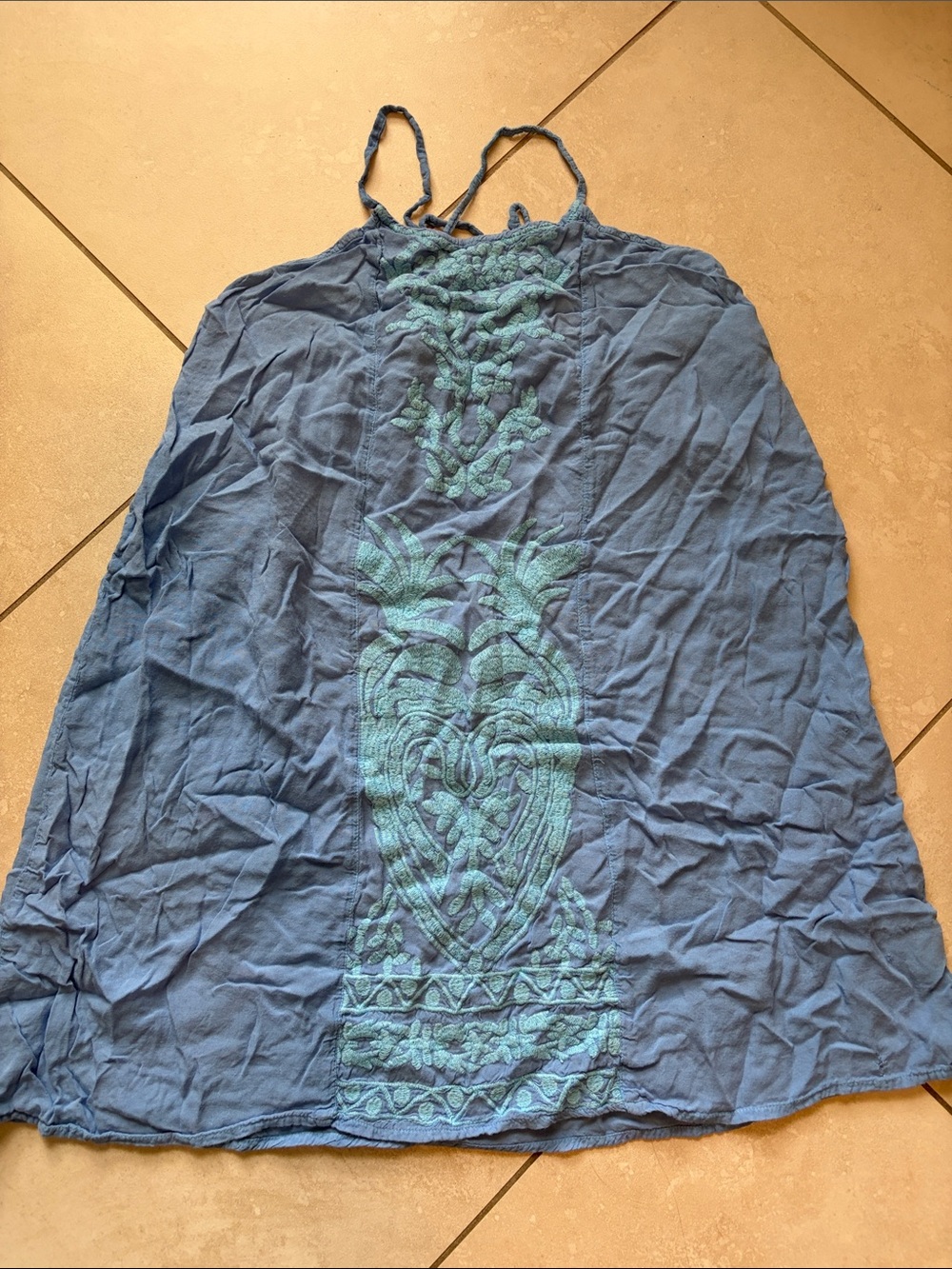 Blue Embroidered Spaghetti-Strap Camisole Top